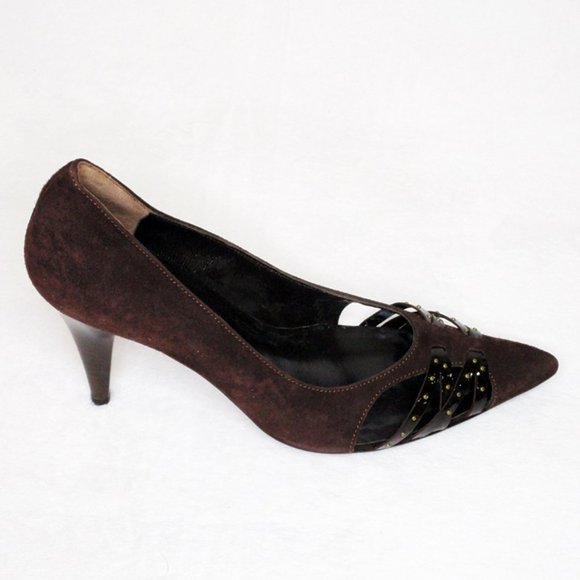 Bolsa Italian Suede Studded Brown Pumps NIB New - Picture 1 of 9